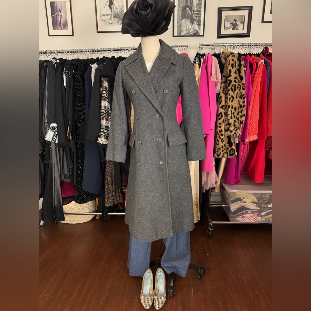 Vintage Halston Three Grey Coat PTP 18” Waist 17” Length 43”